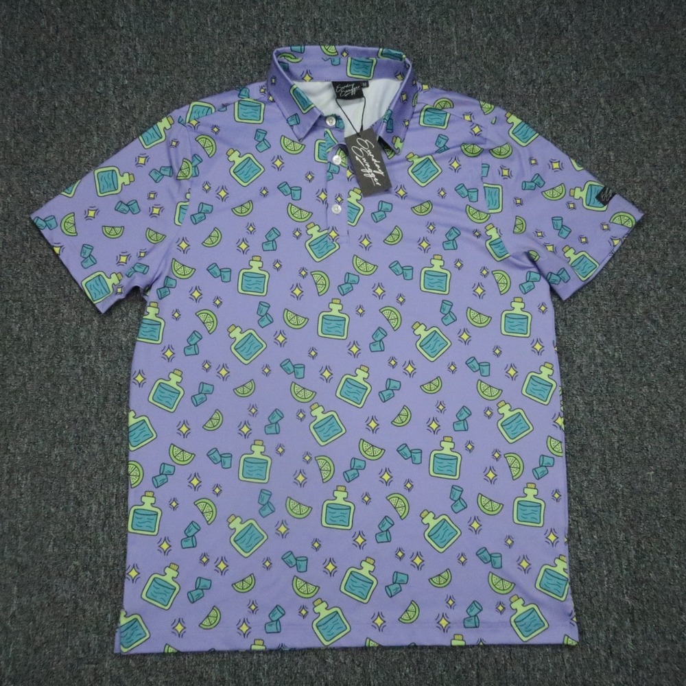 Sunday Swagger Shirt Mens Medium Purple Green Shots Performance Polo NWT